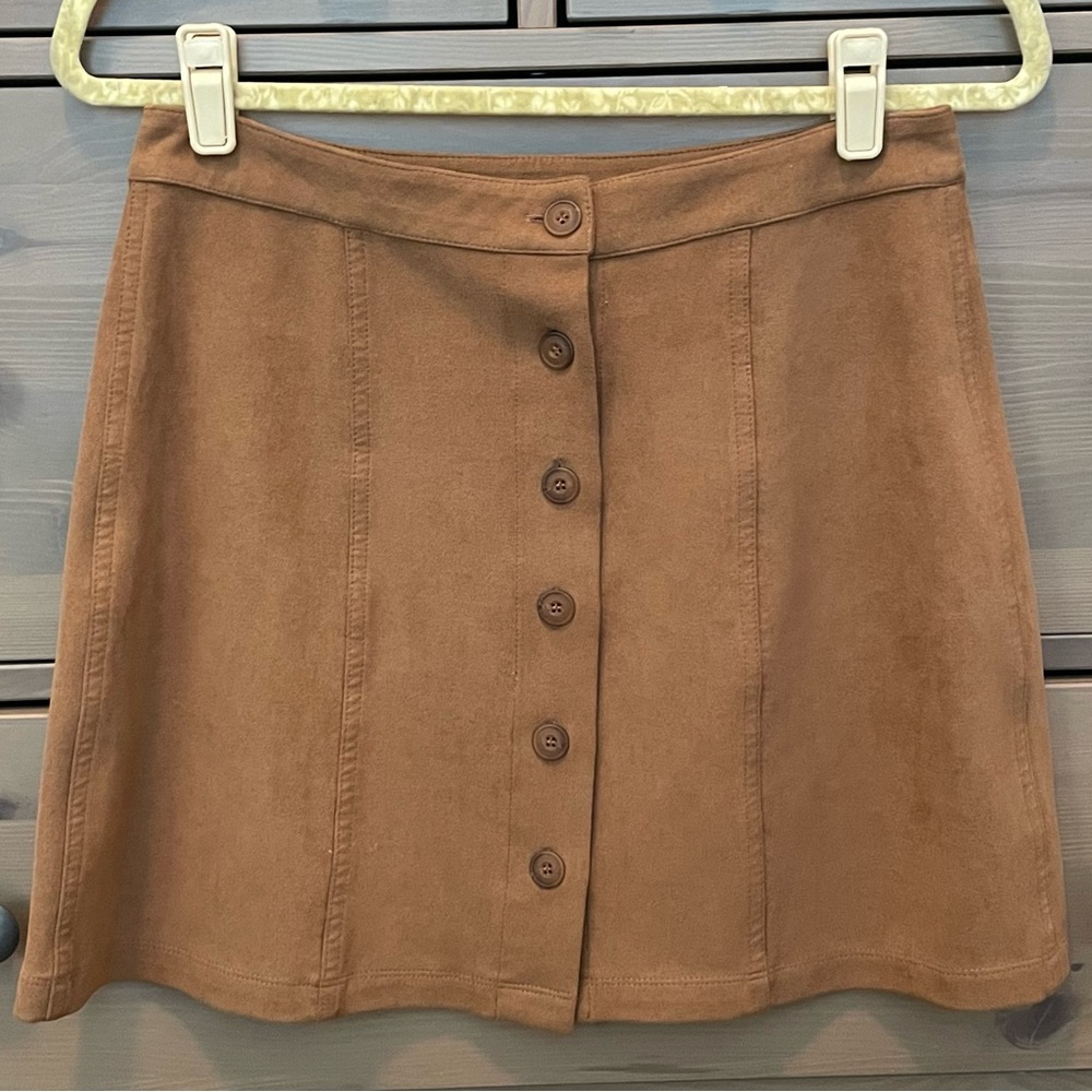 WAYF Brown Button-front Faux Suede Skirt Size M